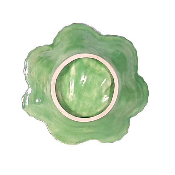 VTG Green & Gold Ceramic Shell Dish Seashell Scroll Bowl- Maker's Mark "G" MCM - Picture 7 of 12